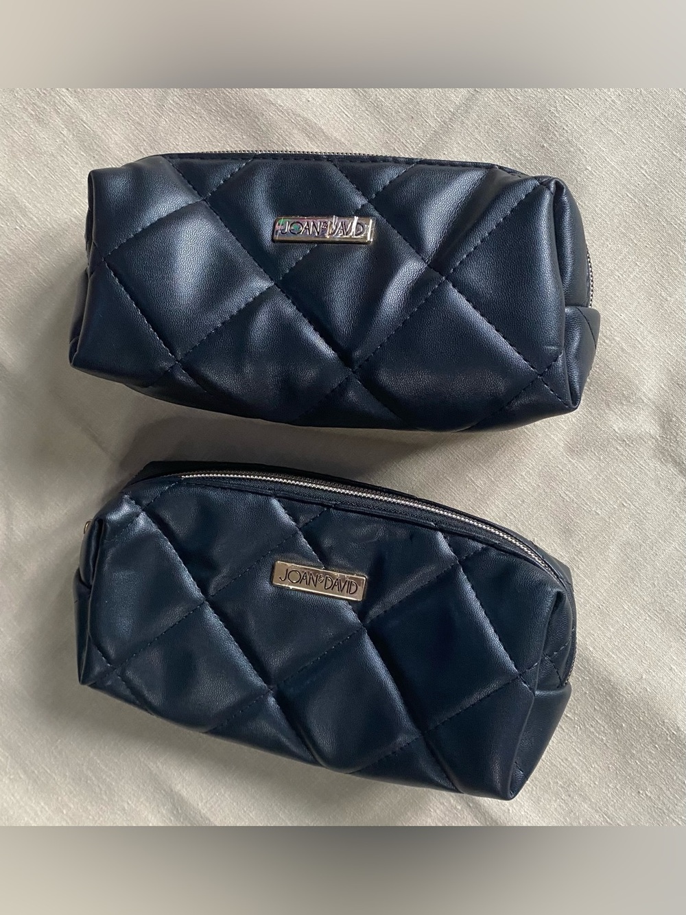 Joan & David Quilted Navy Faux-Leather Cosmetic Pouches (Set of 2)